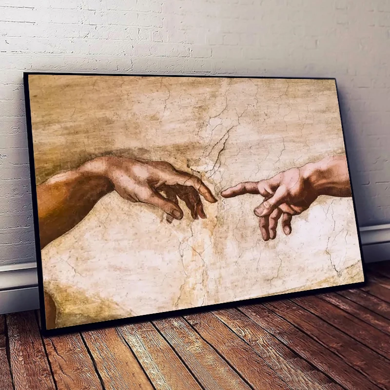 Vintage The Creation of Adam By Michelangelo Fallen Angel Canvas Painting Posters Prints Wall Art Picture Living Room Home Decor