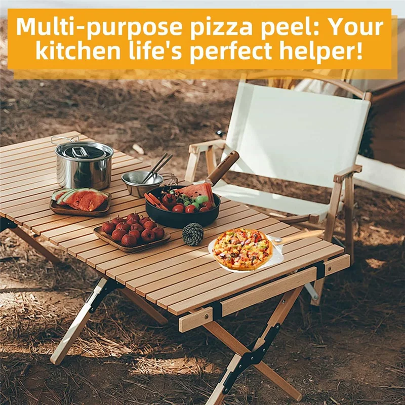 

MOPHE-Perforated 12Inch Pizza Peel Aluminum Metal Pizza Spatula Paddle With Wood Handle For Baking Pizzas Breads