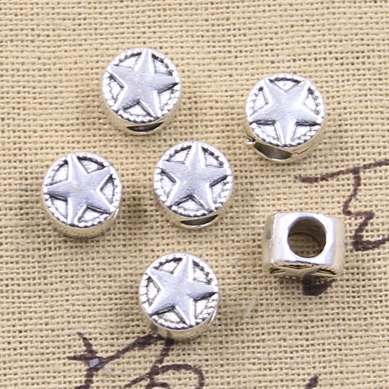 15pcs 10x10x7mm five-pointed Star 5mm Big Hole Bead Charm Fits Silver Color Charms For Bracelets Wholesale DIY Making Fit