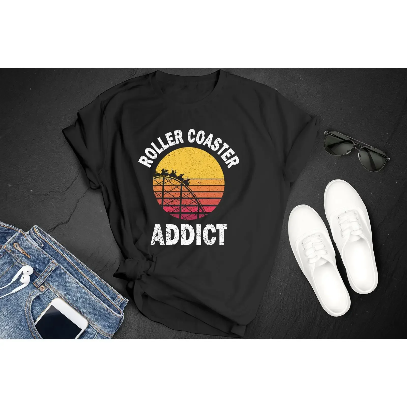Roller Coaster Addict Vintage Sunset T Shirt Amusement Park Lover Thrill Seeker  vintage Washed graphic Comfortable