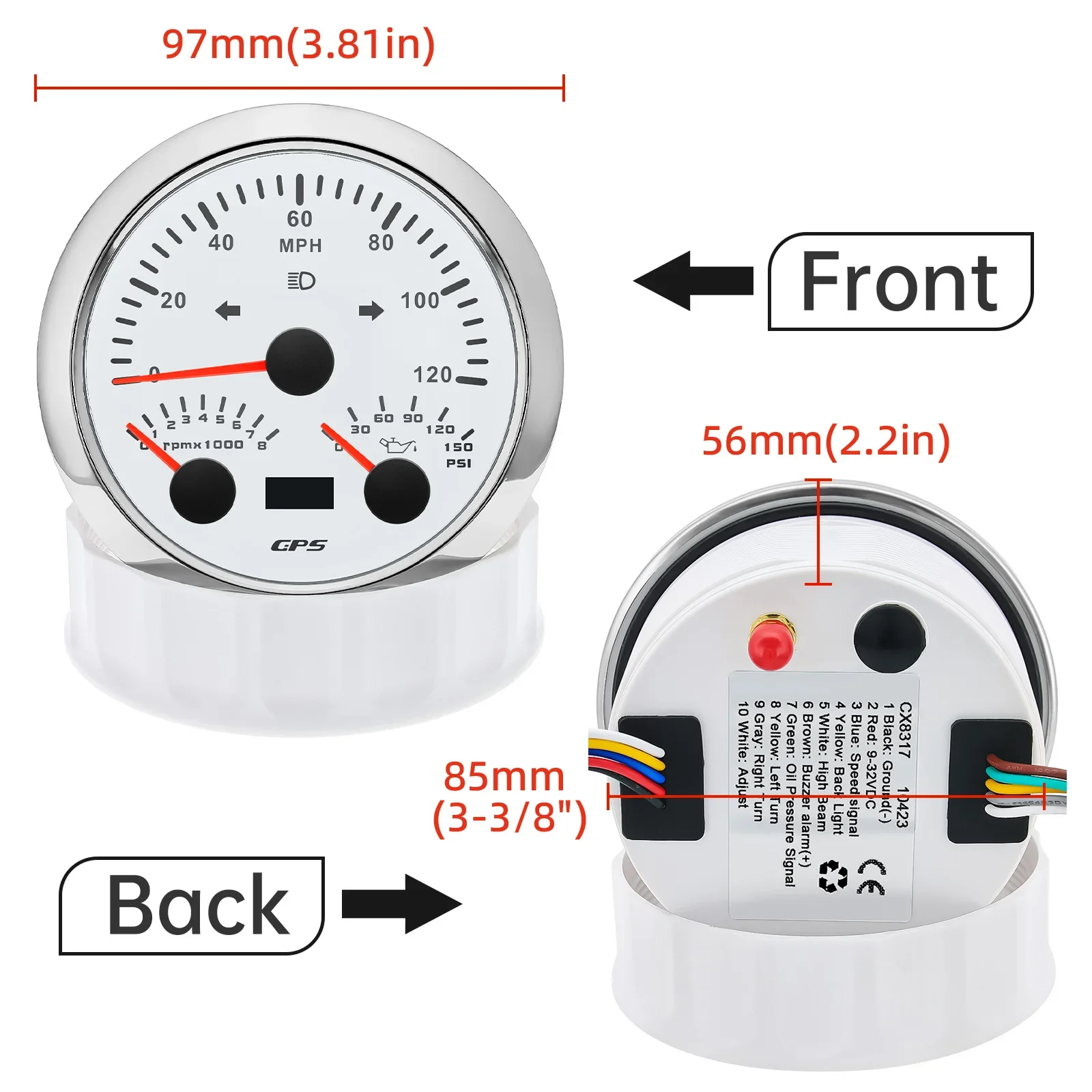 3in1 Gauge 85mm GPS Speedometer with Antenna + Tachometer + Oil Pressure Gauge for Yacht Boat Car Odometer 7 Colors customized