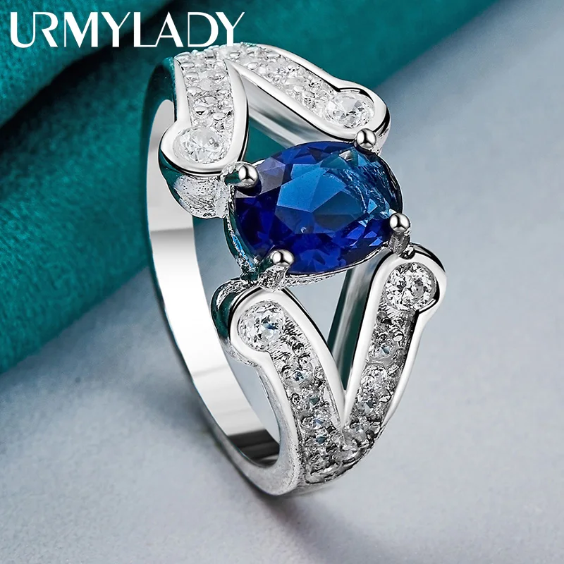 URMYLADY 925 Sterling Silver AAAAA Niebieska cyrkonia 7-10 #   Pierścionek dla kobiet Moda Ślub Impreza Urok Biżuteria — zdjęcie 6