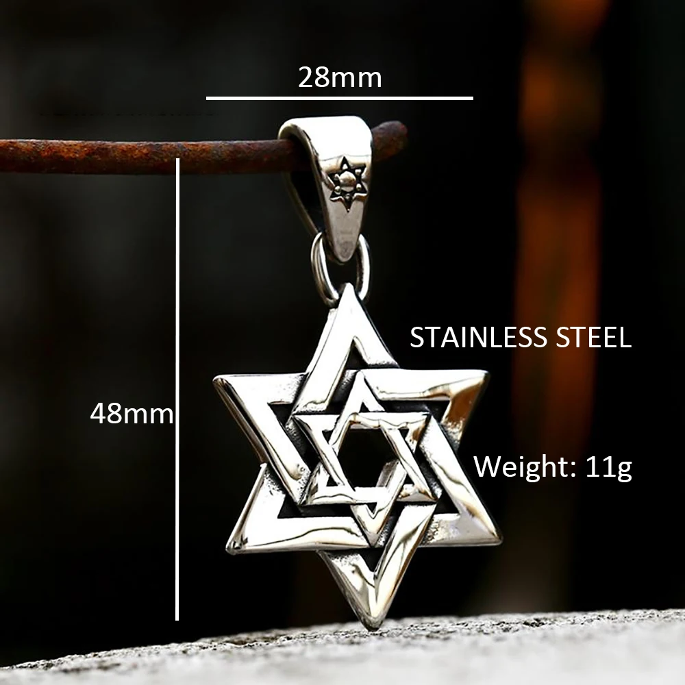 الموضة الكلاسيكية نجمة داود قلادة للرجال النساء 316L الفولاذ المقاوم للصدأ ستة نجمة مدببة قلادة المجوهرات الدينية بالجملة