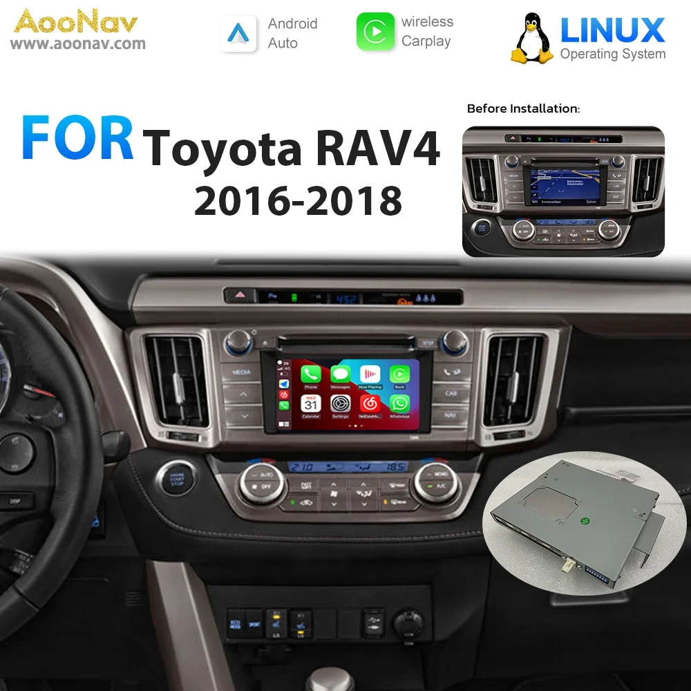 AOONAV Linux System Mirror Link Box For Toyota RAV4 2014-2020 Wireless Apple CarPlay Android Auto Stereo Oem Screen Upgrade