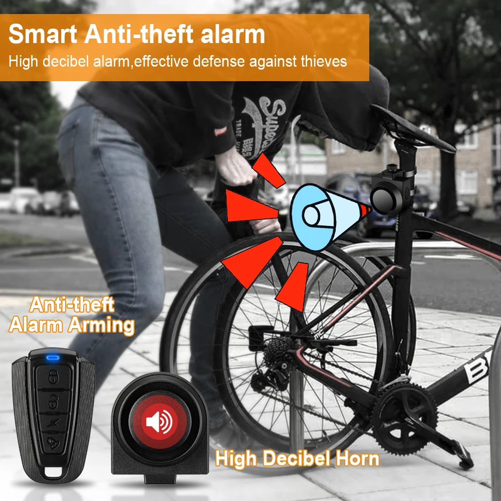 115dB Bike Alarm with Remote USB Charge Wireless Anti Theft Alarm Systems for Motorcycle Bicycle Motion Detection