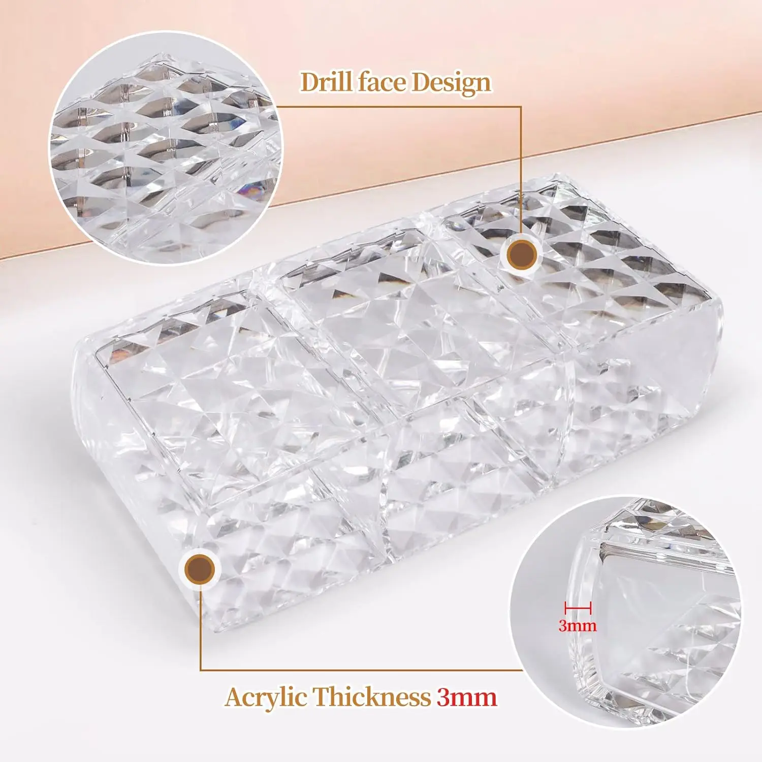 Acrylic Makeup Brushes Holder Pencil Organizer for Desk Storage with Diamond Surface for Cosmetic Eyebrow Pen Lip Gloss Brushes