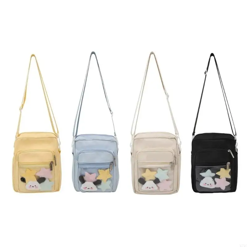 

X7XC School Girl JK Nylon Shoulder Bag Japanese Aesthetic Clear Window Small Crossbody Bag Itabag for Anime Pin Display