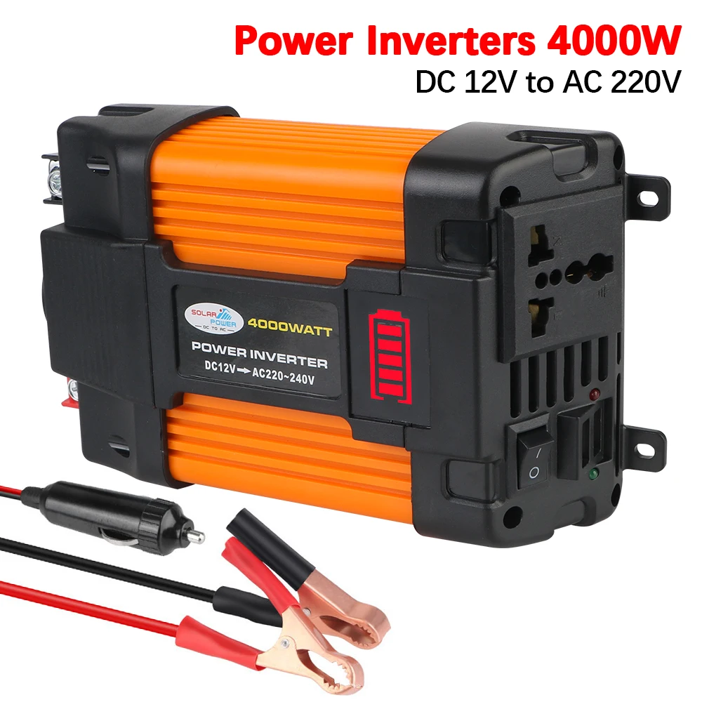 Transformer Converter 12V To 220V Voltage Converter LED Voltage Capacity Display Car Power Inverter Adapter Inverter 4000W