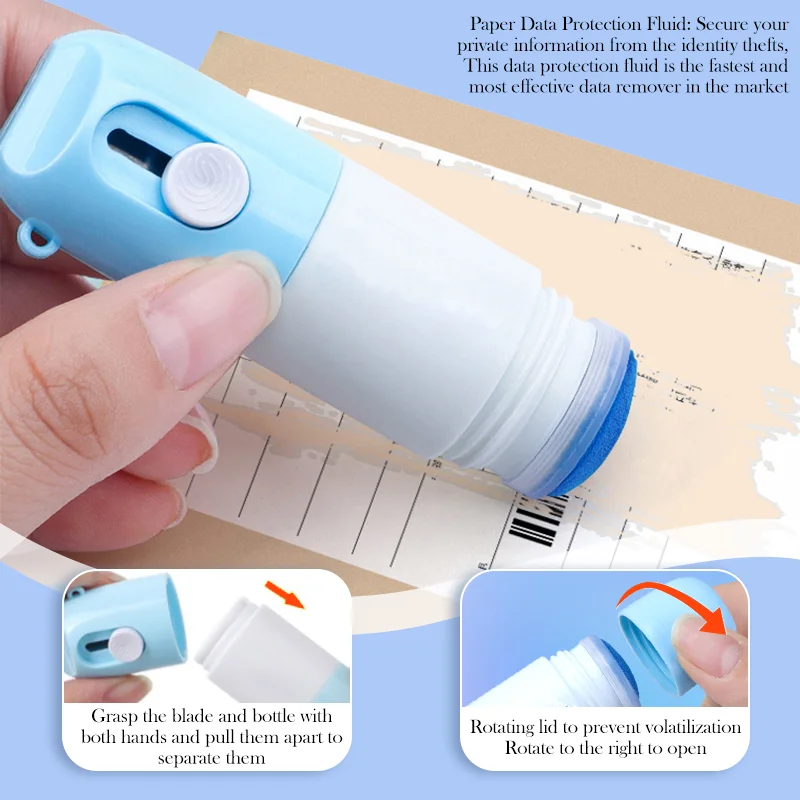 Thermal Paper Correction Fluid With Knife Parcel Box Opener Portable Durable Thermal Paper Data Identity Protection Fluid Eraser