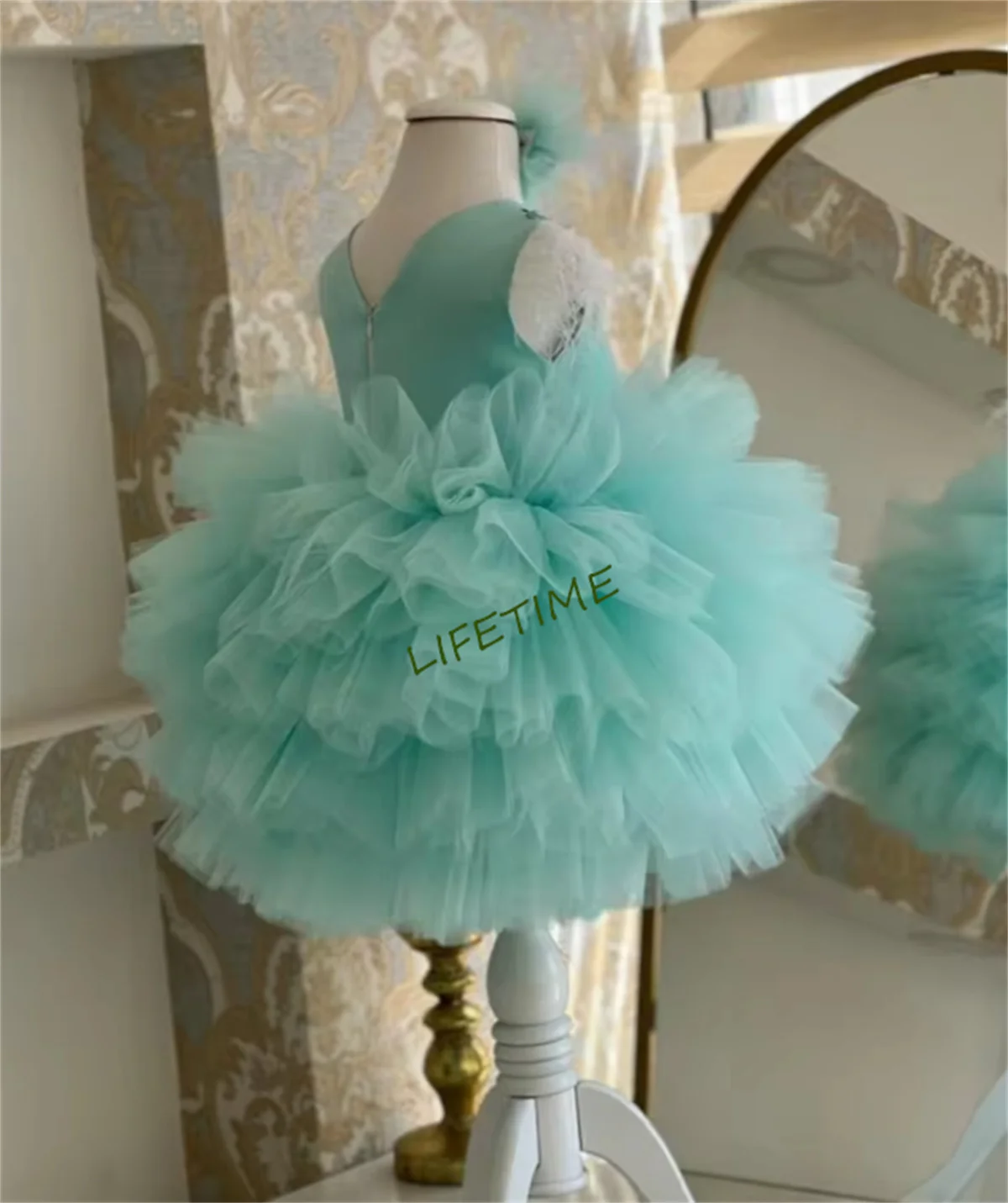 

Mint Tulle Customise Baby Girl Dress Puffy Skirt Tutu Toddler Cake Smash First Birthday Kids Princess Party Gown Photoshoot