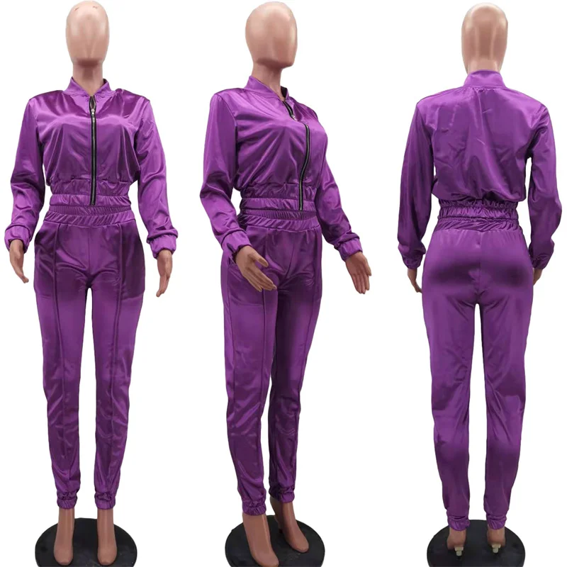 Casual Activer Wear dwuczęściowy zestaw damski dres Zipper bluza z długim rękawem i spodnie dresowe trening Fitness Running Sport Suit