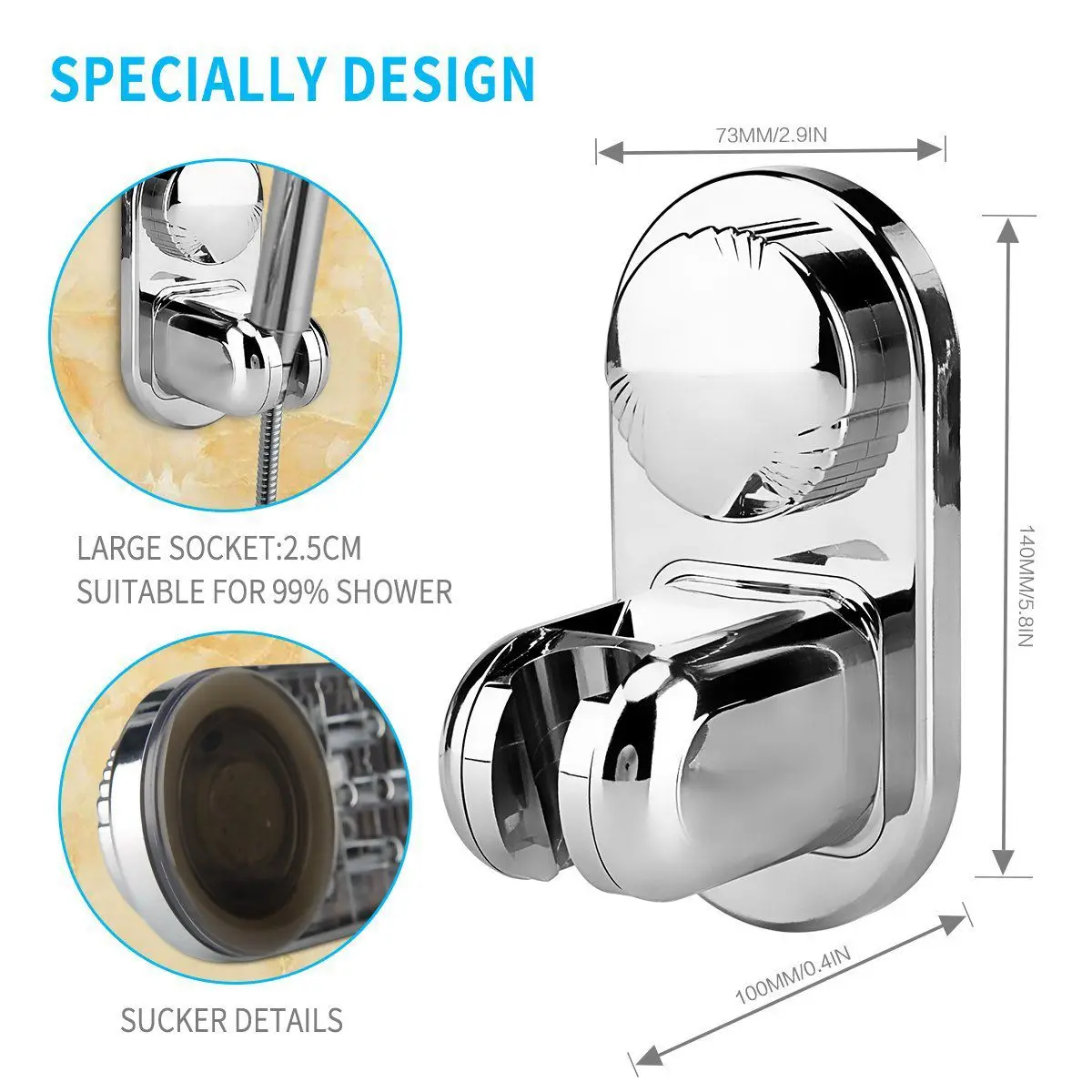 A77I 5 Mode Angle Adjustable Shower Head Holder, Super Power Vacuum Suction Cup Handheld Shower Bracket Wall Mount Showerhead Ho