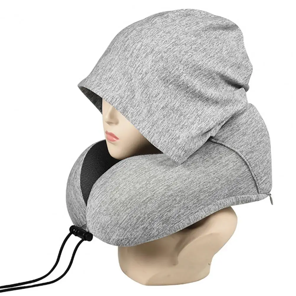 Memory Foam U-shaped Pillow Removable Neck Head Support With Velvet Hoodie Neck Pillow Pain Relief For Trips Travel Car Driving