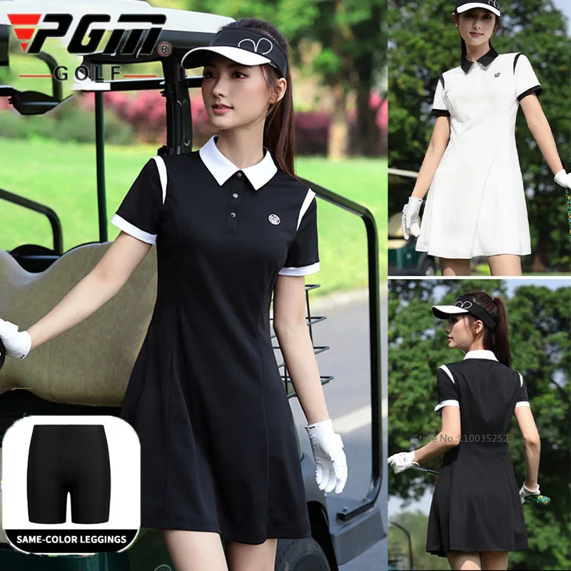 Pgm Summer Short Sleeve Polo Shirt Dress Women Fashion A-lined Golf Dress with Inner Short Ladies Breathable Slim Skirts