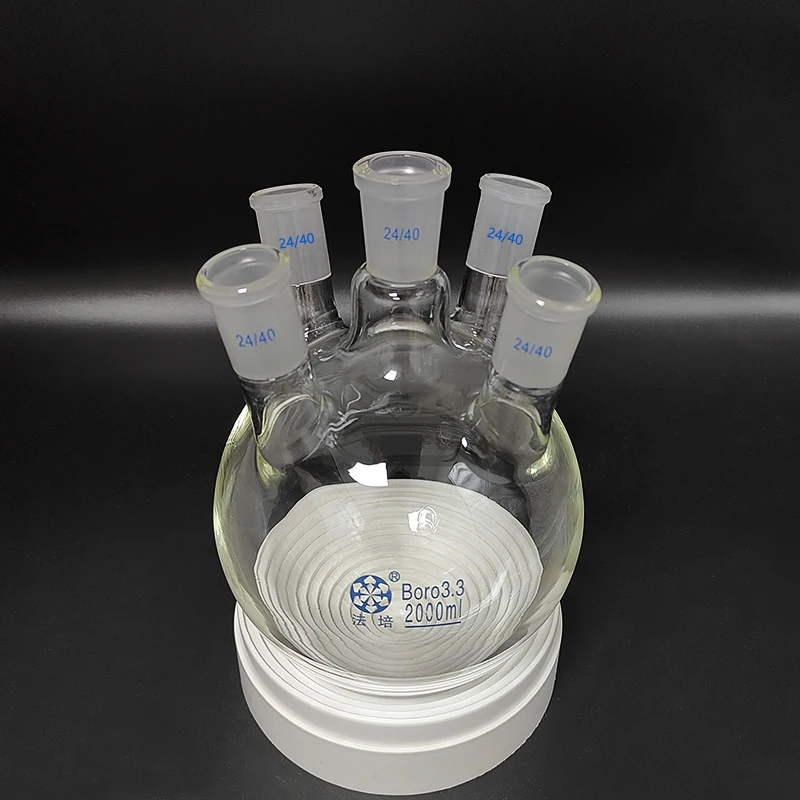 FAPE Five-necked flask oblique shape,Standard ground mouth,250mL-2000mL-50000mL,Joint 24/40,Five-necked round bottom flask