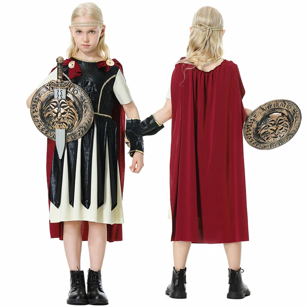 Adult Kids Spartan Warrior Costume Halloween Carnival Party Cosplay Stage Performance Parent-child Roman Gladiator Costume