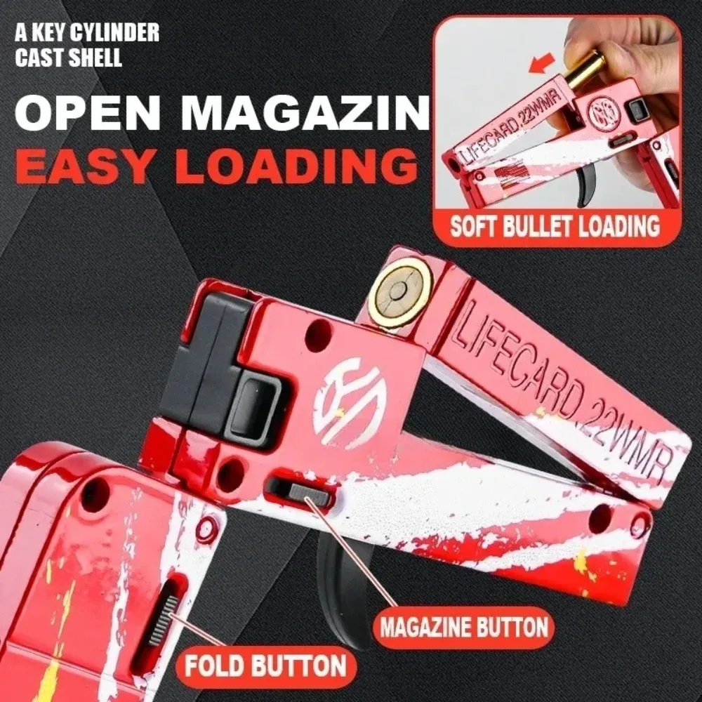 Lifecard Folding Toy Gun Metal Alloy Material, New Upgrade Soft Bullet Shooting Model for Adults & Children