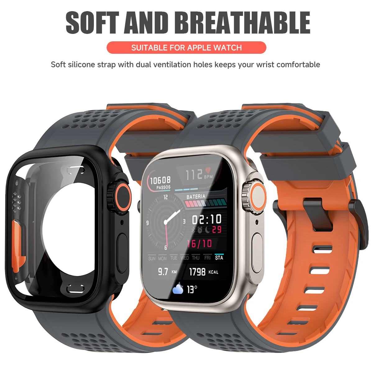 Silicone Band PC Case+Strap Screen Protective Cover for Apple Watch 11 10 9 8 7 6 SE3 46mm 44mm 45mm Change To Ultra 3/2 49mm