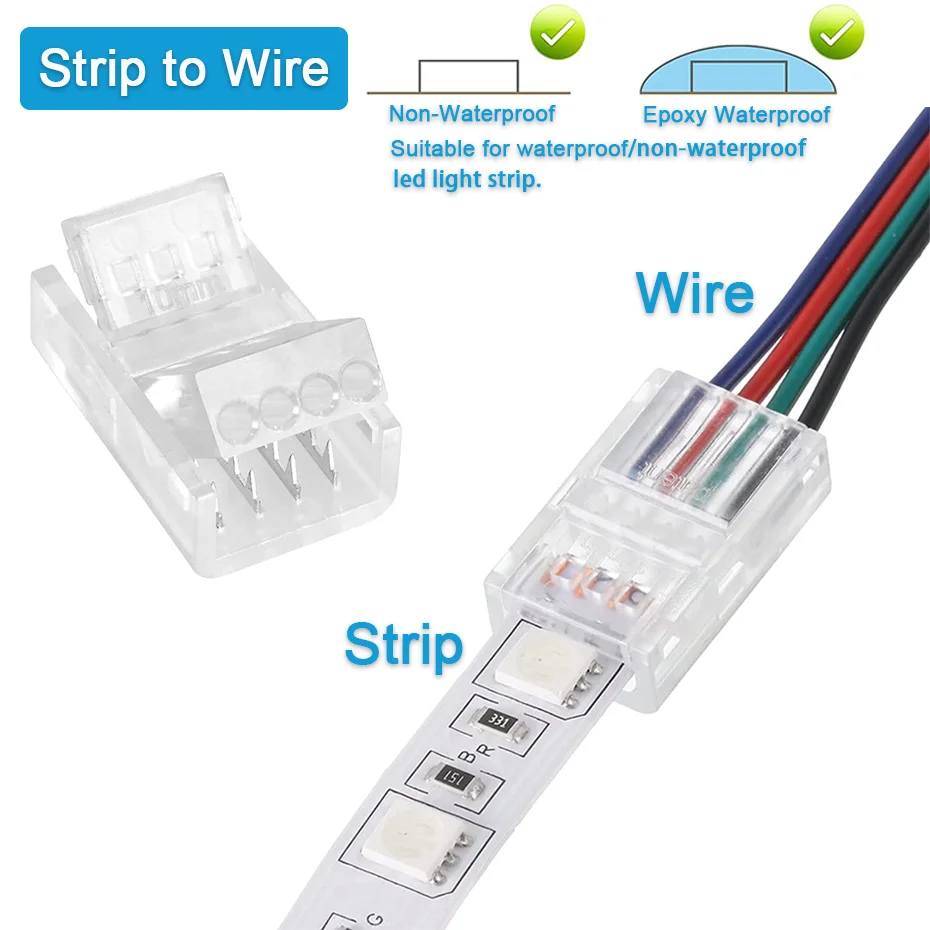 5 Stück 2-Pin 3-Pin 4-Pin Lötfreie Steckverbinder 8mm 10mm für 12V 24V SMD LED-Streifen Einfarbig/RGB/RGB-IC Schnellverbinder Zubehör
