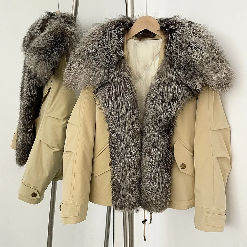 Real Fox Fur Collar Down Coat Warm Natural Raccoon Fur Jacket Female Autumn Winter White Duck Down Jacket Women Puffer Jacket