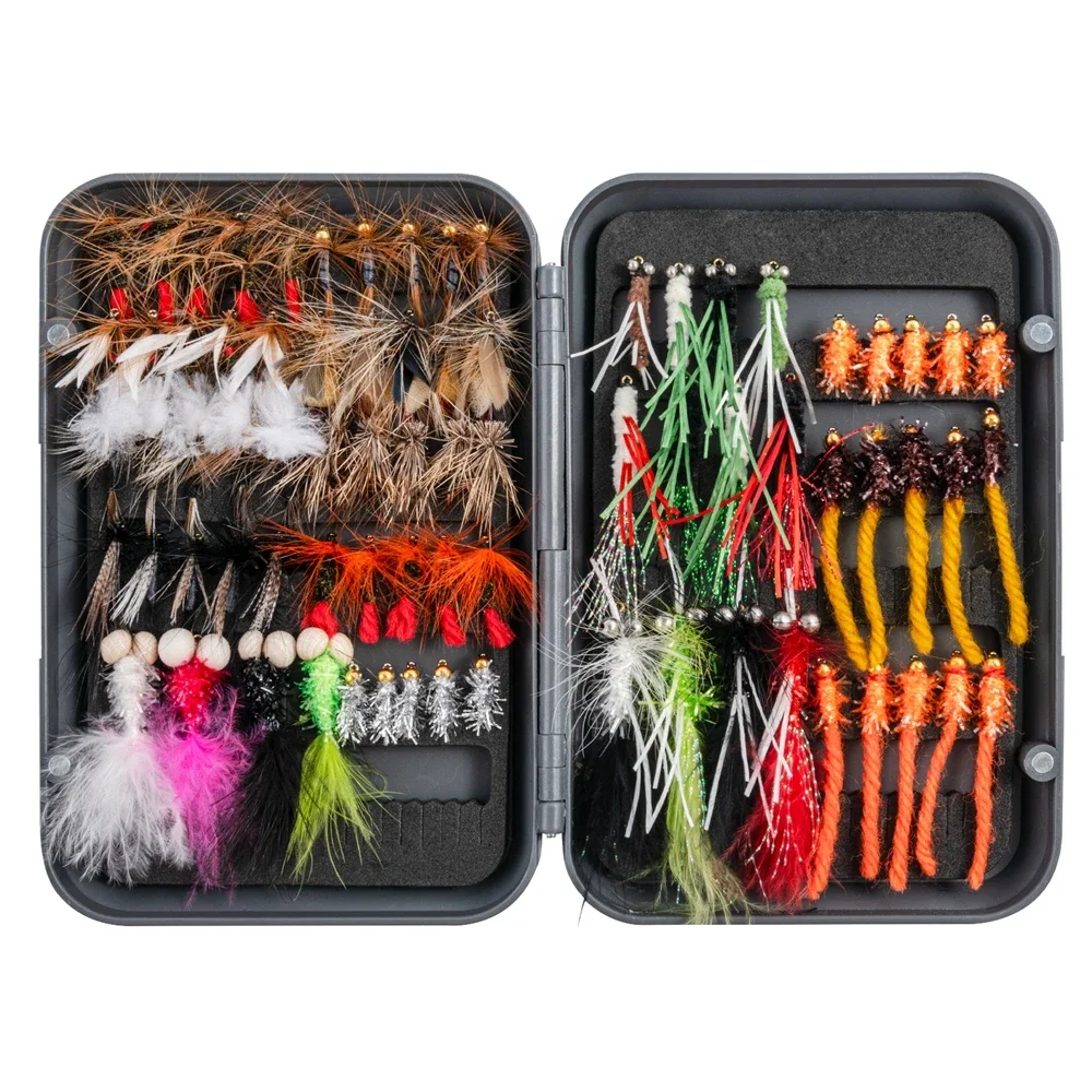 Goture Fly Fishing Lure Kit Nymph Dry Wet Flies Bait With Super Sharpened Crank Hook Perfect Decoy