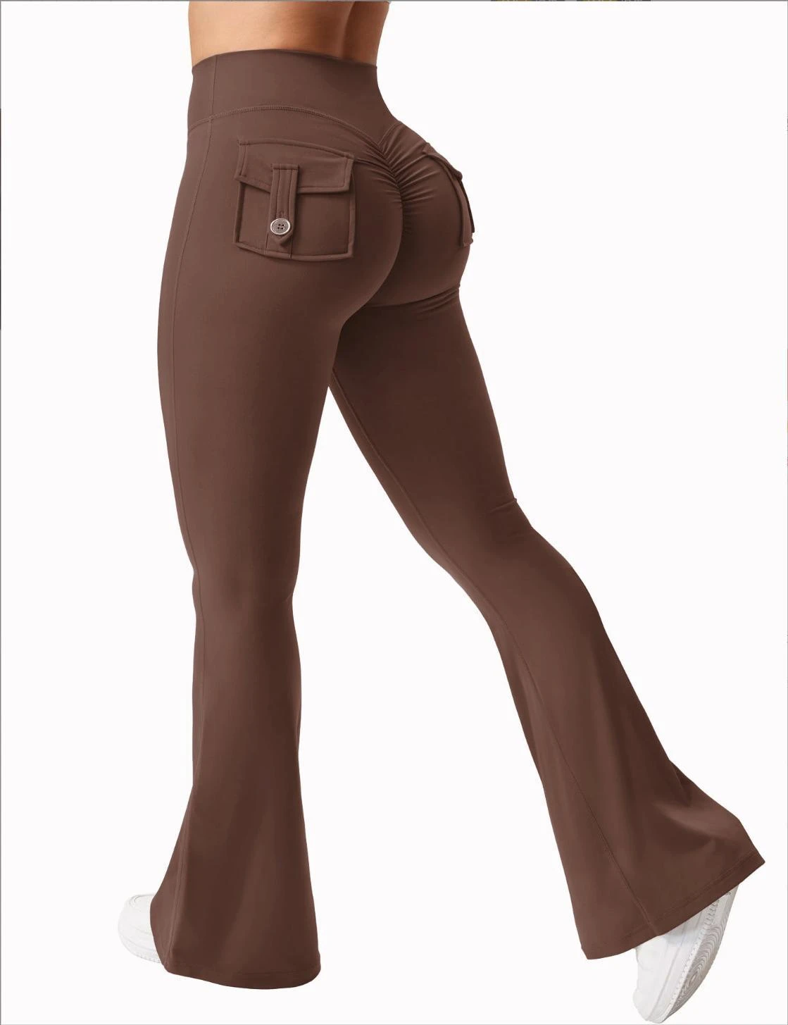 Women's wide-leg high-elastic yoga leggings with a nude design, featuring a compression effect, suitable for fitness workwear