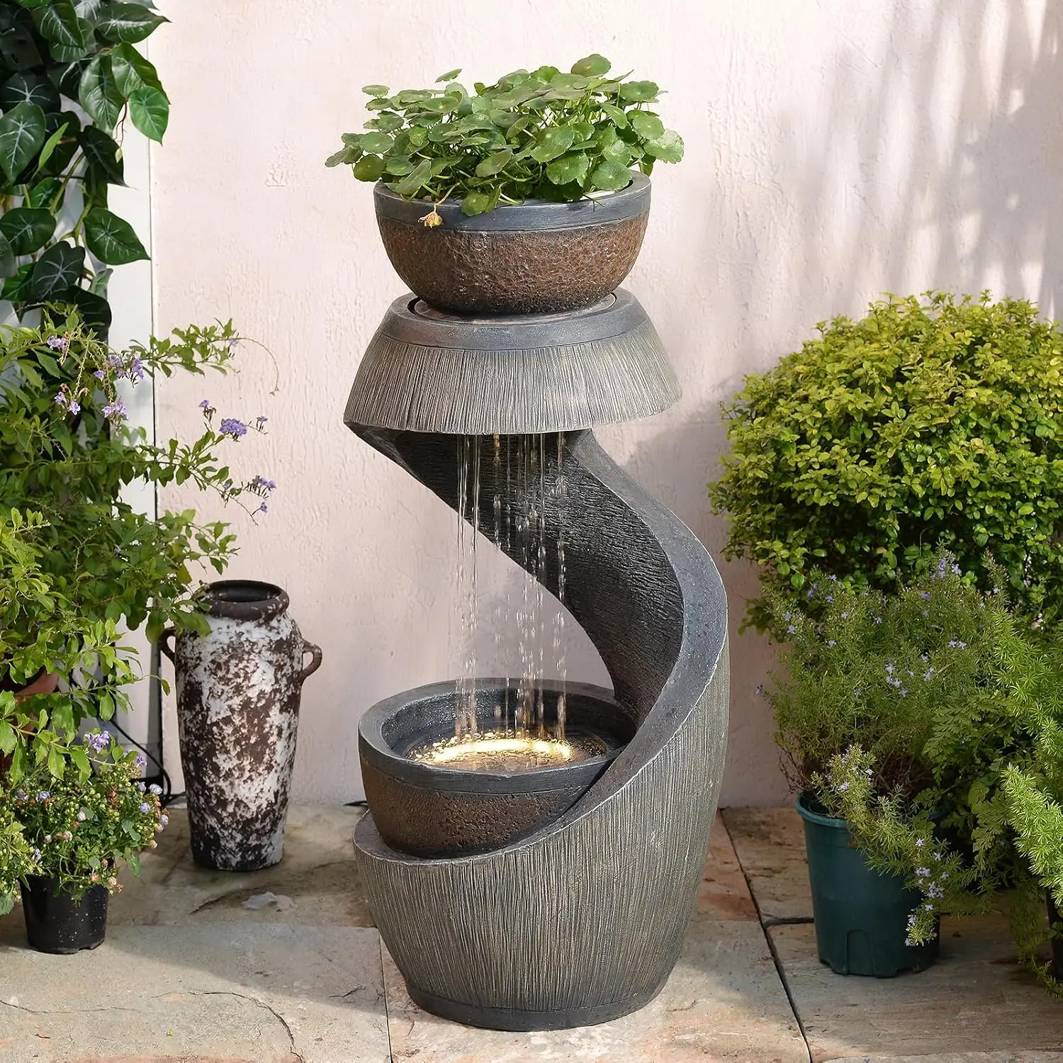 S Shaped Planter Fountain Outdoor Water Bowl