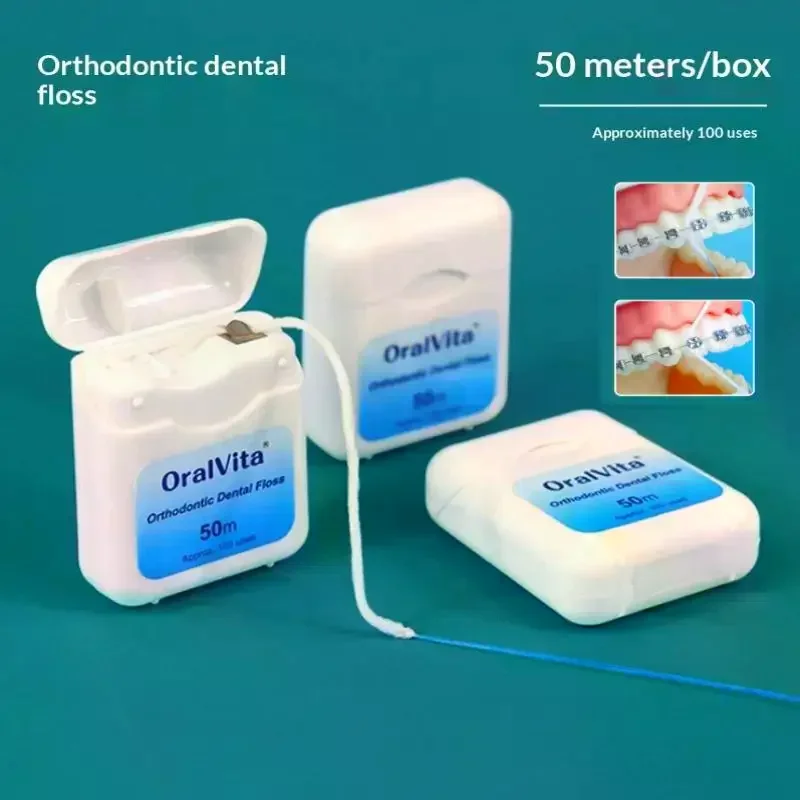 1 Roll 50m Dental Floss Toothpick Water Expanded Orthodontic Flosser Multifunctional Cleaning Wire Line Implants Braces Threader