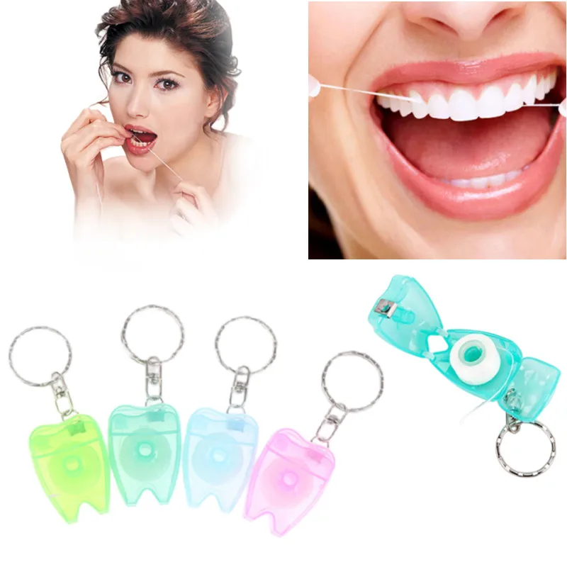 1pc 15m Portable Floss Keychain Teeth Cleaning  Oral Care   Random Color Tooth Shap Key Chain