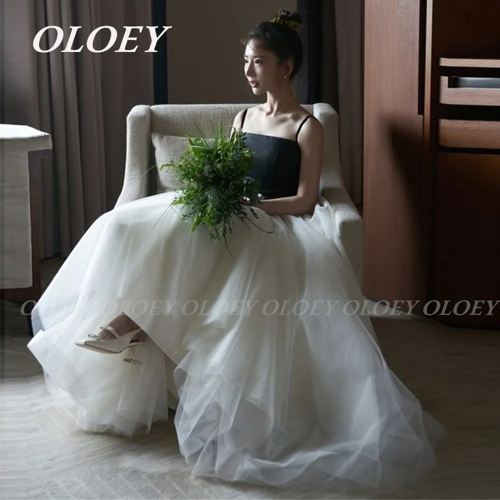 

OLOEY Simple Contrast Color Korea Wedding Dress Customized A Line Spaghetti Strap Bride Dress Photos Shoot Corset Performance