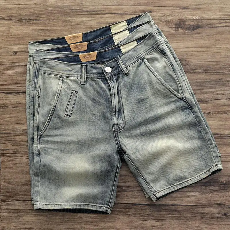 New Jean Kpop Harajuku Fashion Luxury Clothing Men Vintage Men's Knee Length Denim Shorts with Pockets Summer Casual Short Jeans