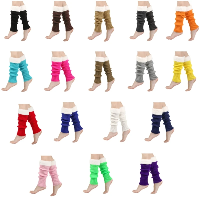 

Women's Ribbed Knit Plush Trim Colorful Leg Warmers Acrylic Fiber Boot Covers Cuffs Footless Socks For Cold Weather