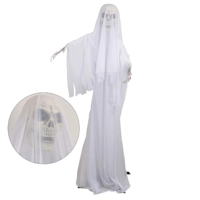 Halloween Skeleton Decoration with Scary Sounds Haunted House Decorations Voice-Activated Hanging Grim Reapers Jewelry