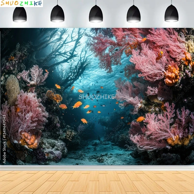 Фон для подводной фотографии с тропическим морем, рыбами, растениями на коралловом рифом, дикой природой, волнами, фон для фотостудии UN-05