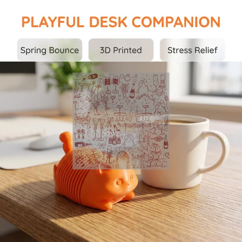 3D Printed Cute Orange Cat Fidget Toy Soft Flexible Texture Stress Relief For Office Desk Home Decor And Cat Lover Gifts
