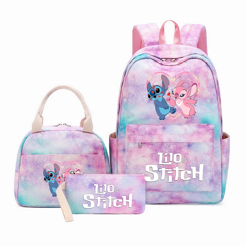 

3Pcs/Set Disney Lilo Stitch Backpack Colorful Bag Boys Girls School bags Teenager with Lunch Bag Travel Mochilas