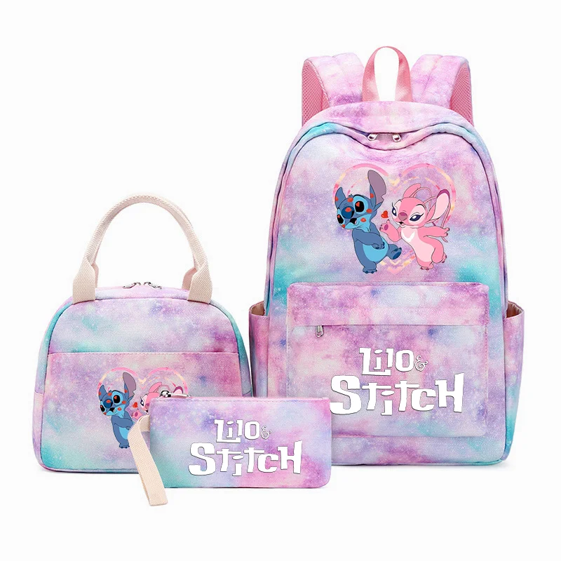 3Pcs/Set Disney Lilo Stitch Backpack Colorful Bag Boys Girls School bags Teenager with Lunch Bag Travel Mochilas