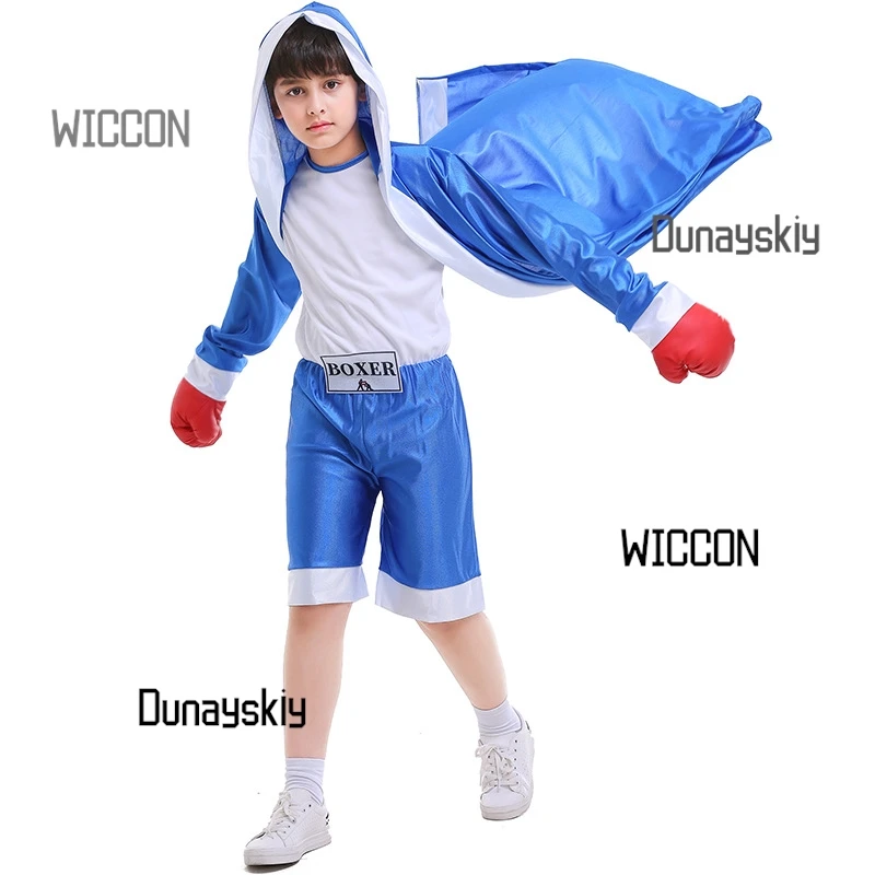 زي الهالوين التنكري ذو اللونين، ملابس رياضية رائعة باللونين الأحمر والأزرق، أزياء الملاكمة الملاكمة، أداء المسرح