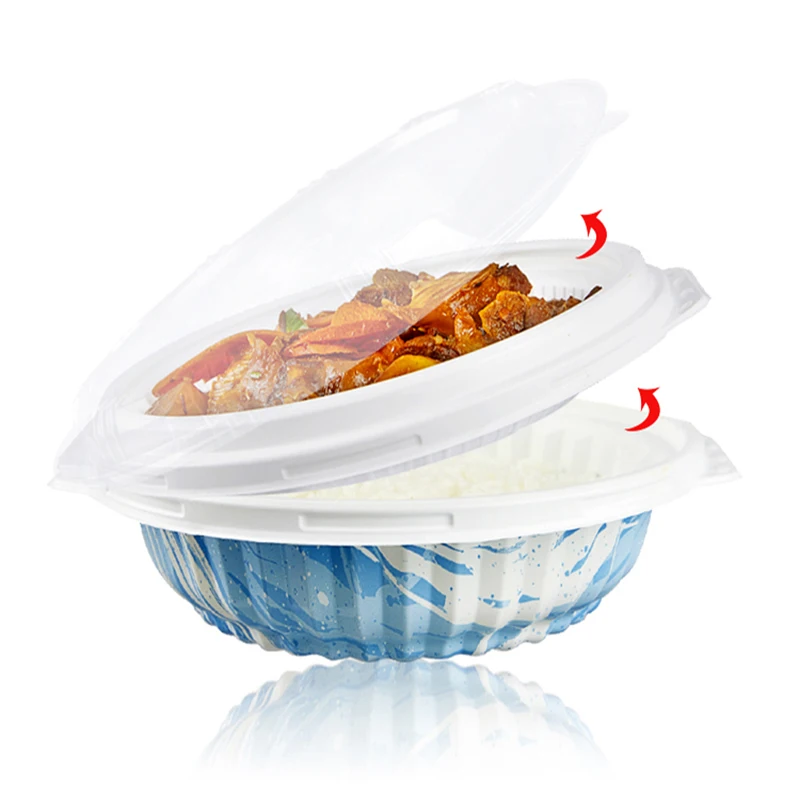 Disposable Double-decker Food to-go Boxes, Udon Noodle Bento Box, Leakproof Lid, Microwave and Refrigerator, Available, 50 PCs