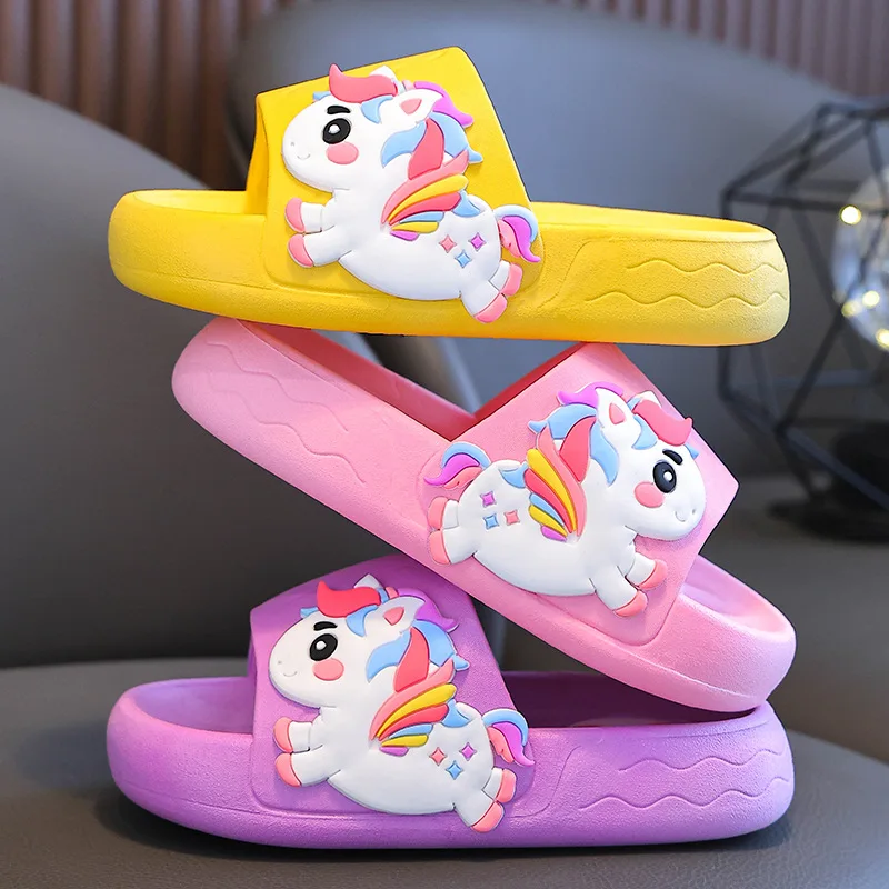 Children\'s Slippers Summer Cartoon Unicorn EVA Comfortable Beach Shoes for Boys Girls Waterproof Soft Sole Kids House Slippers