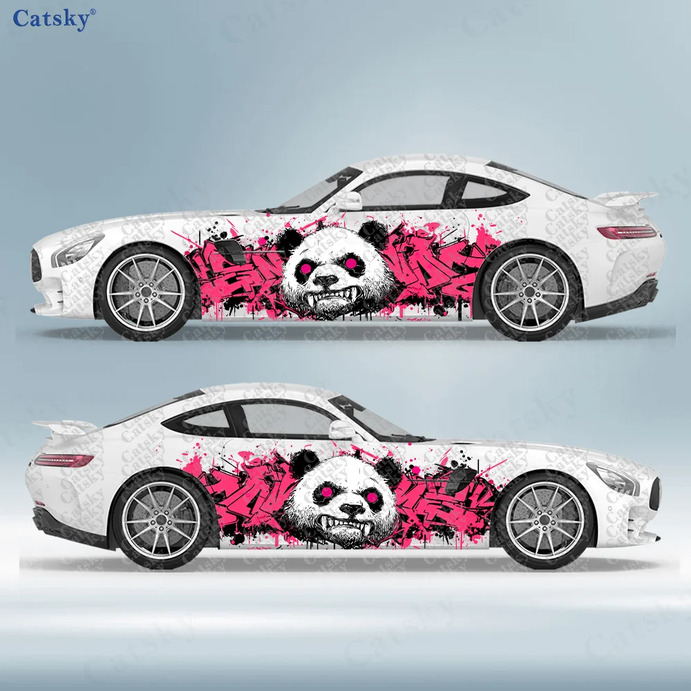 2pcs Fiery Panda Head Splash Car Side Wraps, Self-Adhesive PVC Waterproof & Scratch-Resistant Stickers, Car Accessory Gift