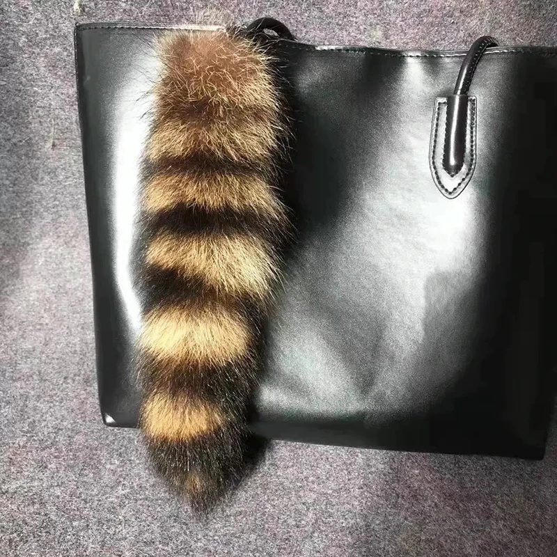 Plush-Fox Tail Keychain Furry Racoon Tail Keyring Keychain 30cm Animal Tail Key-Pendant Pompoms Keyring Holder Bag-Decor