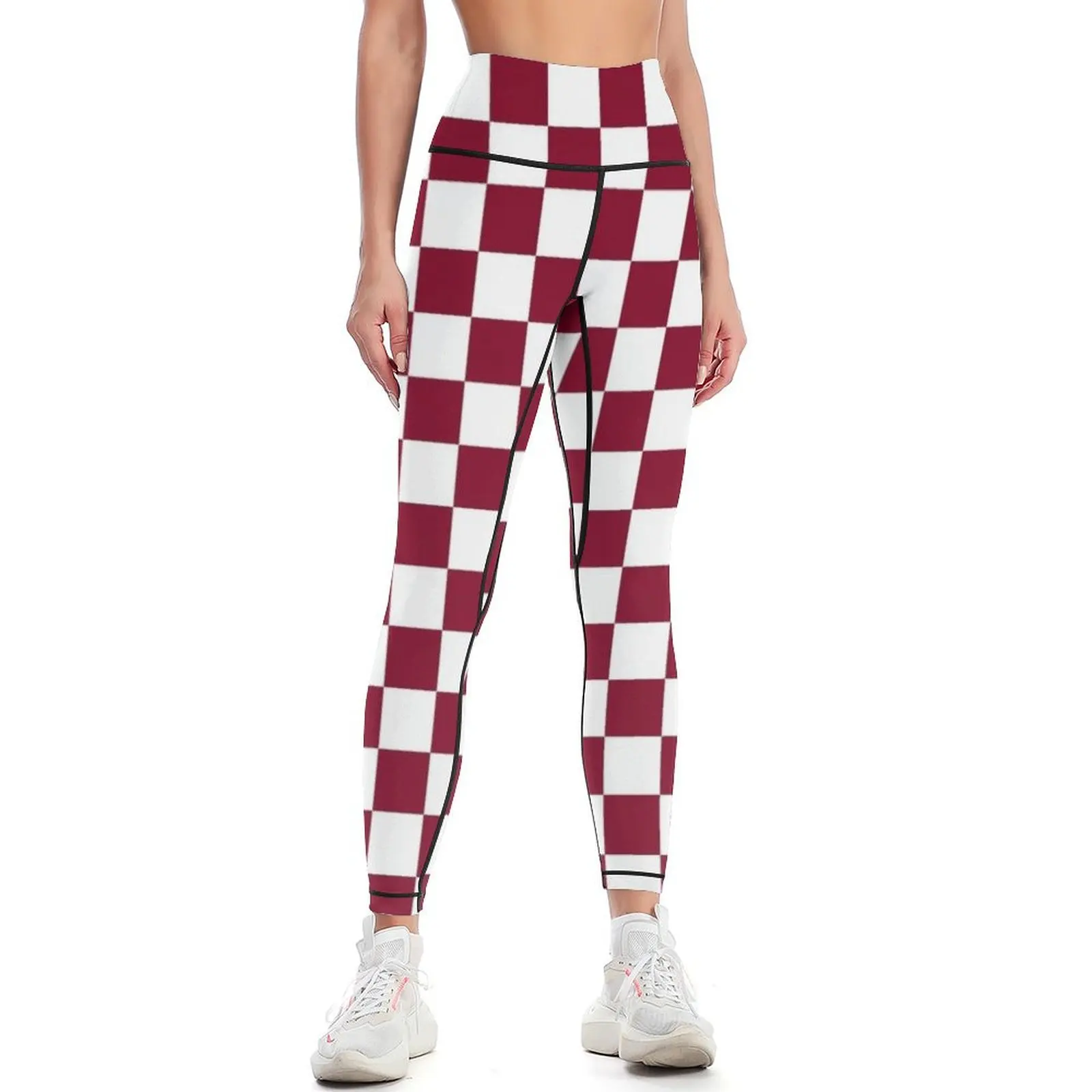 White and Burgundy Red Checkerboard Leggings legings for fitness sport set Sports pants for sports for push up Womens Leggings