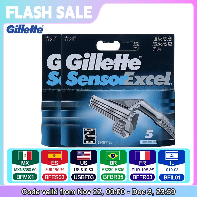 Gillette 10pcs Sensor Excel Razor Blades & 12pcs Vector 3 Shaving Razor Blades for Men Safety Razors Manual Beard Shaver 2packs