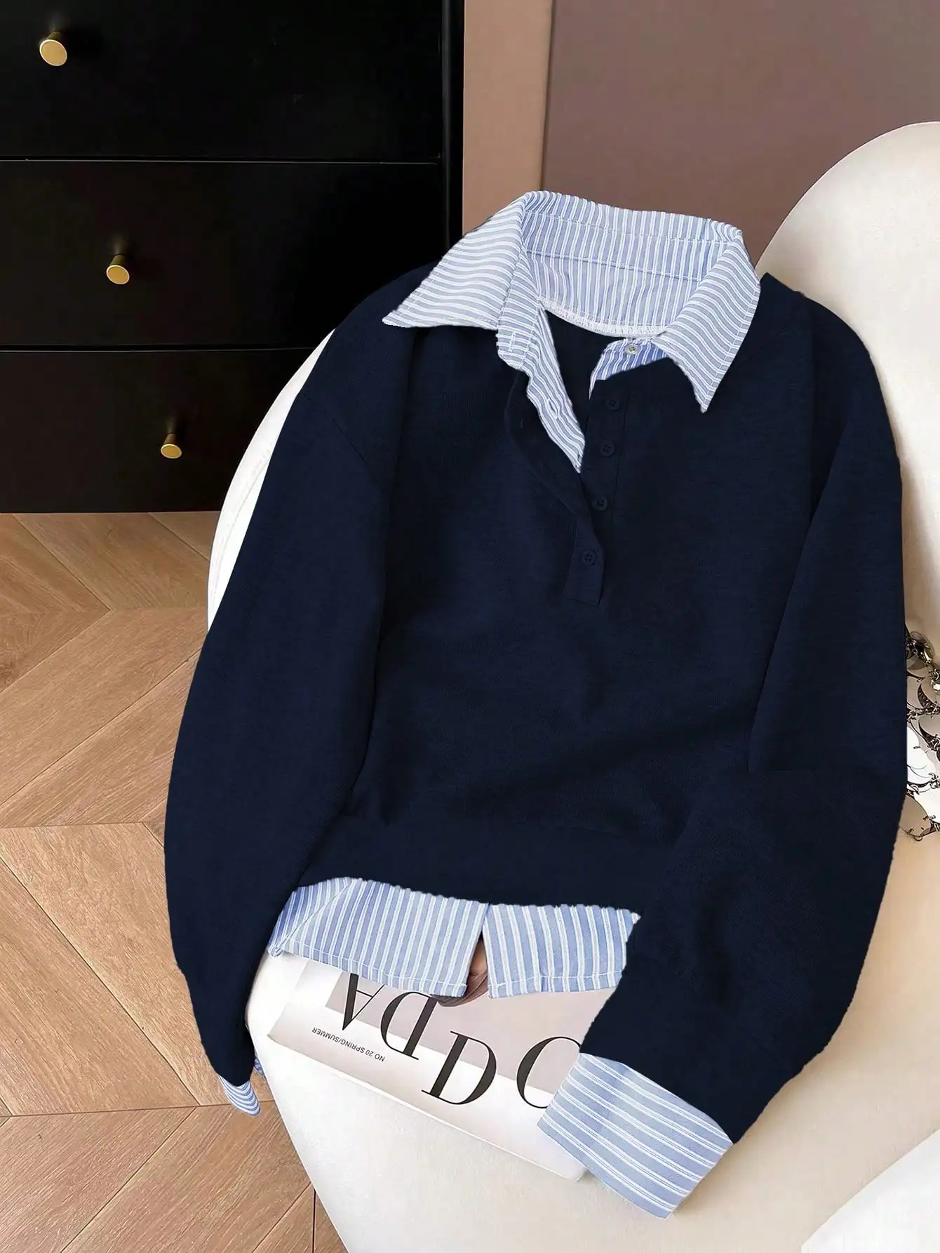 

Женская повседневная толстовка в полоску с лоскутным узором Airaco, осень/зима