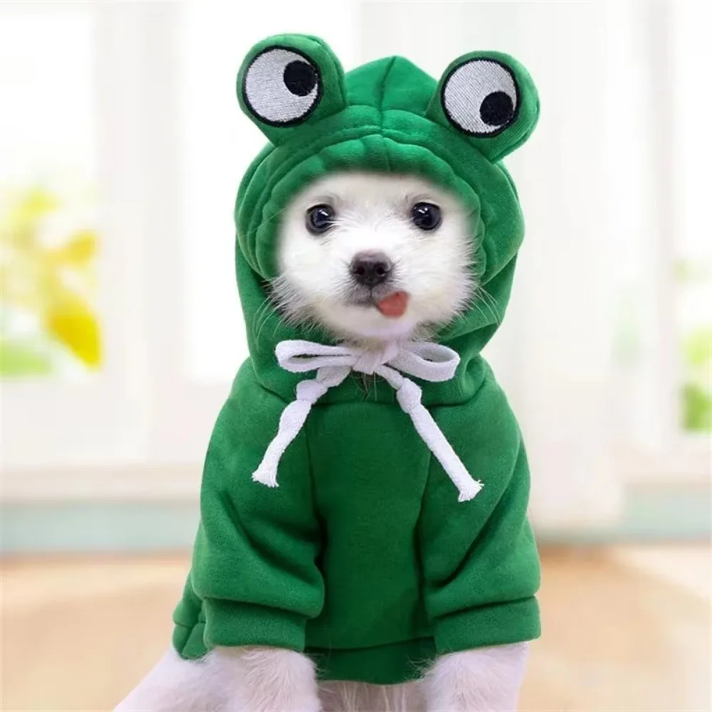 Multiple Sizes Warm Pet Hooded Sweatshirt Soft Cute Frog Shape Dog Coats Breathable Cartoon Pet Clothes Small Dogs