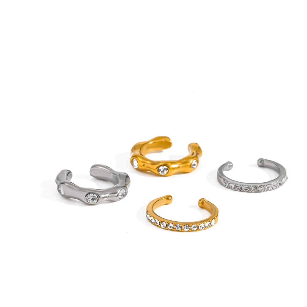 Modischer Ohrclip aus Edelstahl mit Metall-Einlage und Zirkonia, wasserdichter Schmuck für den Großhandel – Detail 4
