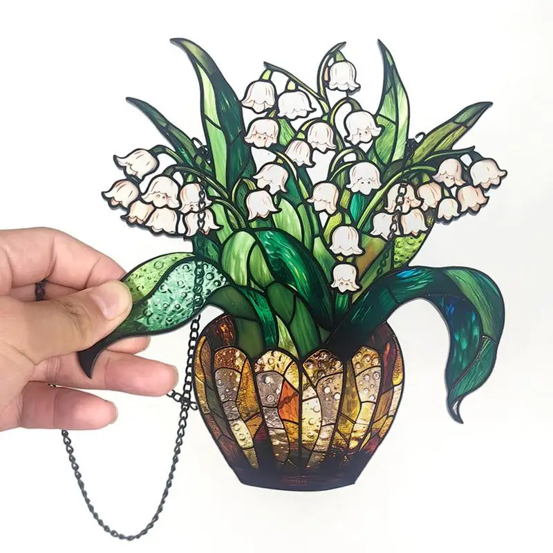 Lily Of The Valley Sun Catcher Flower Window Catcher Wall Art Decor Sun Catcher With Chain Floral Sign For Outdoor Porch Kitchen
