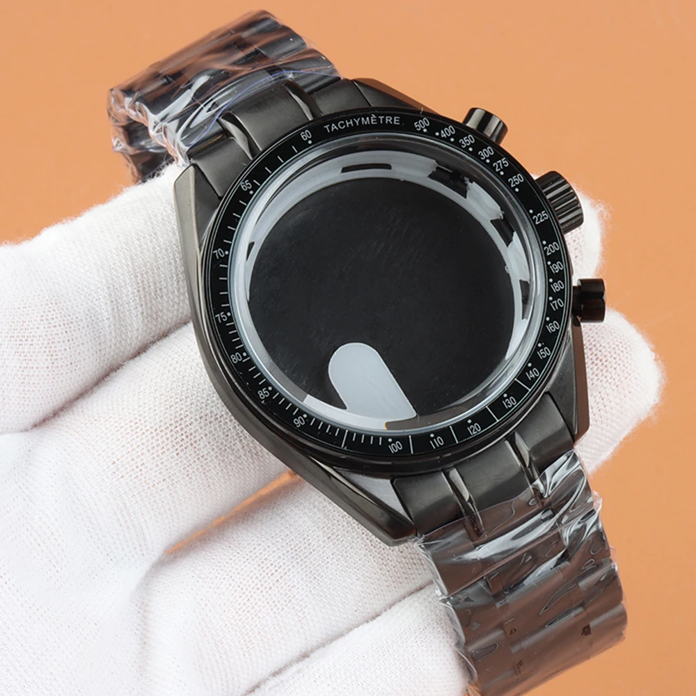 Fit Speed master 40MM VK63 Black Case 20mm Waterproof Bracelet For Chronograph VK63 VK64 Quartz Watch Case Stainless Steel