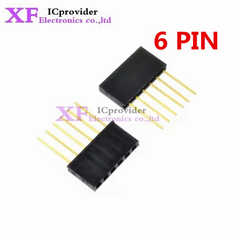 100PCS 2.54MM 6Pin 11MM Long Needle Female Pin Header Strip Stackable Header